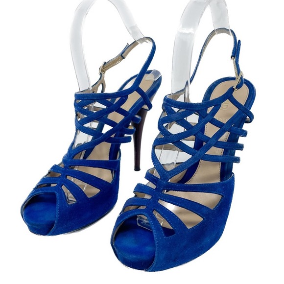 Fendi Royal Blue Suede Strappy Sling Back High Heel Platform Sandals size 39.5 - Picture 14 of 14